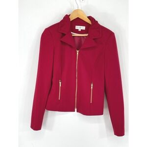 Kate & Rosy Womens Jacket Small Blazer Red Ruffle Collar Zip Up Gold